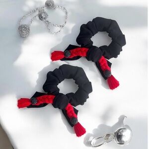 Elegant Black and Red Hair Scrunchies